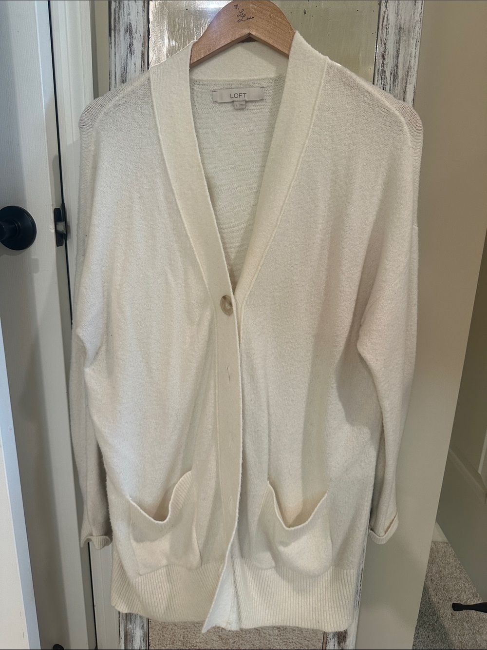 LOFT Cream Cardigan with Pockets
